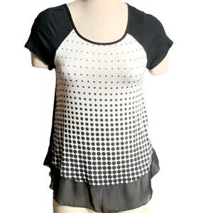 French Blue Top Mixed Media Geometric Dot, Solid, & Chiffon Sz PS 39J